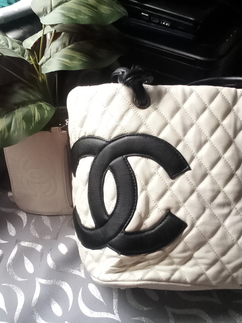 Quilted Quilted Ivory Tote with Black Chanel ogo Accent - Women's Bag